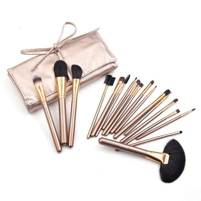 cosmetics makeup No MOQ golden animal hair beauty tool 18 PCs cosmetic bag brush set private label face wash brush facial brush